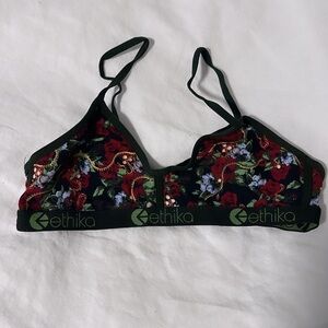 NEW - Ethika sports bra - black red and green flower print - Medium